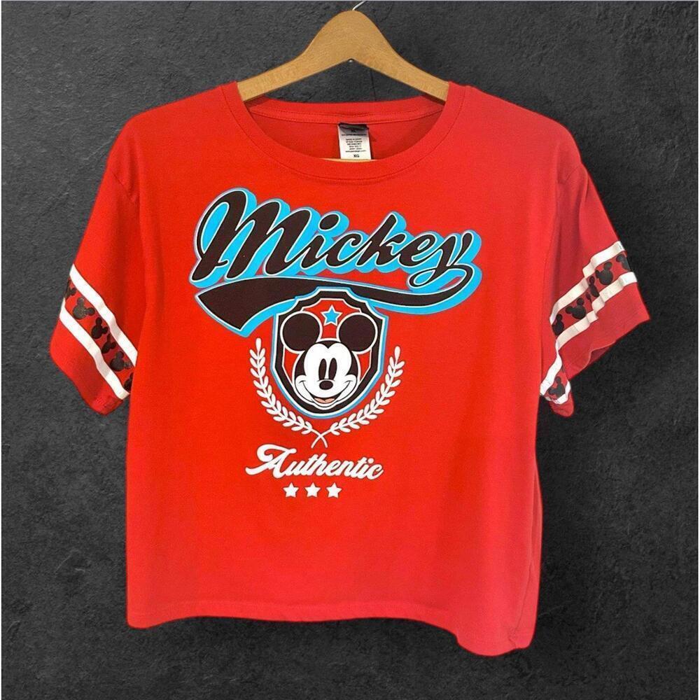 Disney Mickey Mouse Girls Crop Top Red Short Sleeve Mickey Authentic Size XL